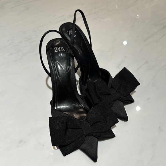 Zara Black Bow Detail Women's Heels - Picture 1 of 2
